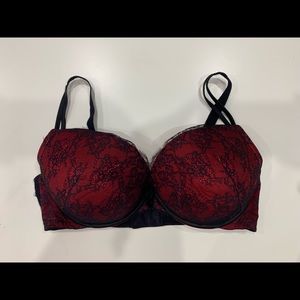 Black and red lace bra